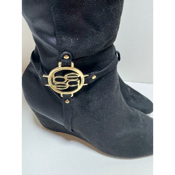 Bebe Women’s Hanan Sz9 M Black Knee High Boots Zip Up Wedge Heel Whimsy Goth - Picture 8 of 12